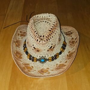 Beaded Straw Cowboy Hat